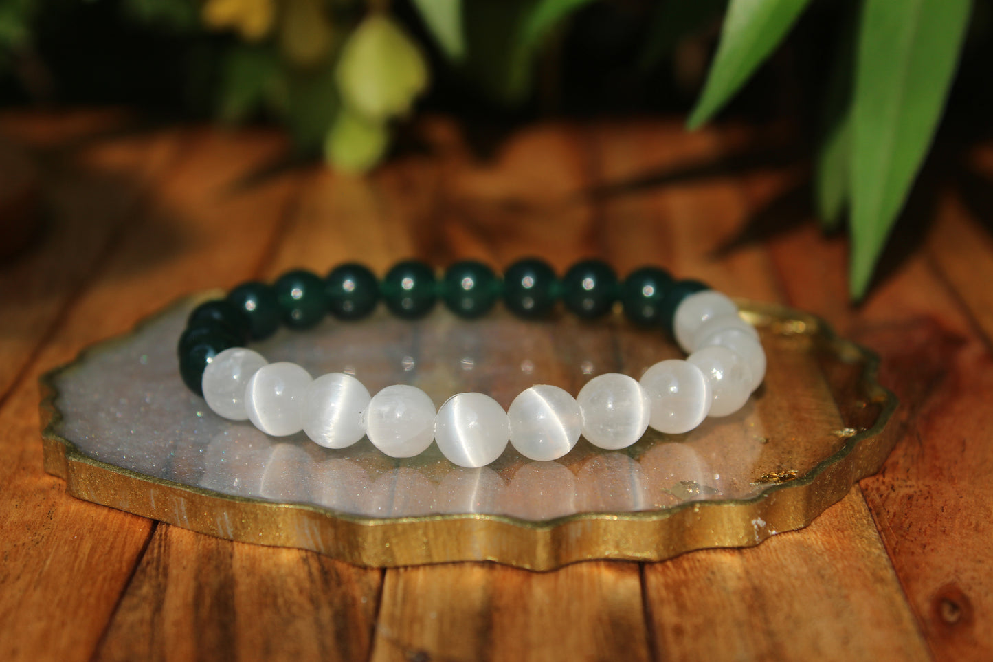 Selenite + Green Aventurine - Fortune Bracelet