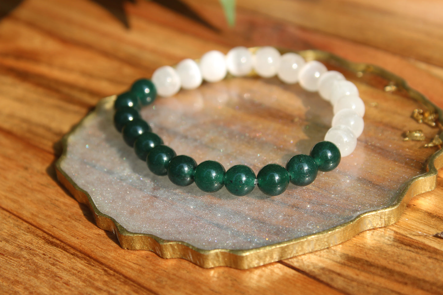 Selenite + Green Aventurine - Fortune Bracelet
