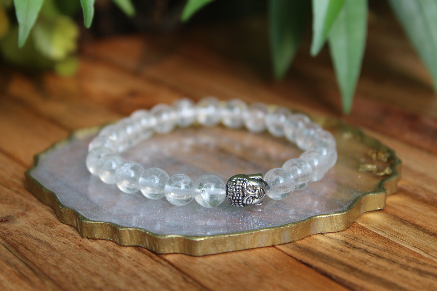 Clear Quartz Bracelet with Free Selenite Tumble