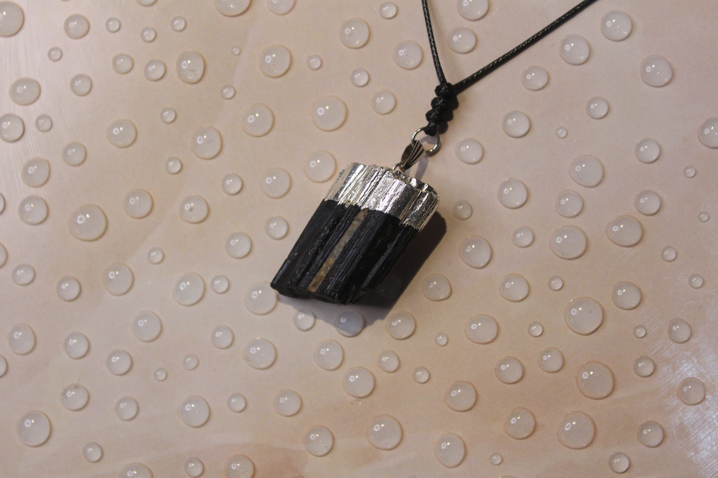 Tourmaline Raw Stone Pendant with free Selenite Tumble