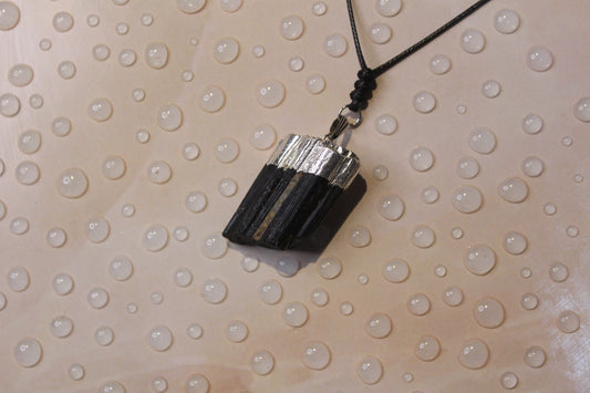 Tourmaline Raw Stone Pendant with free Selenite Tumble
