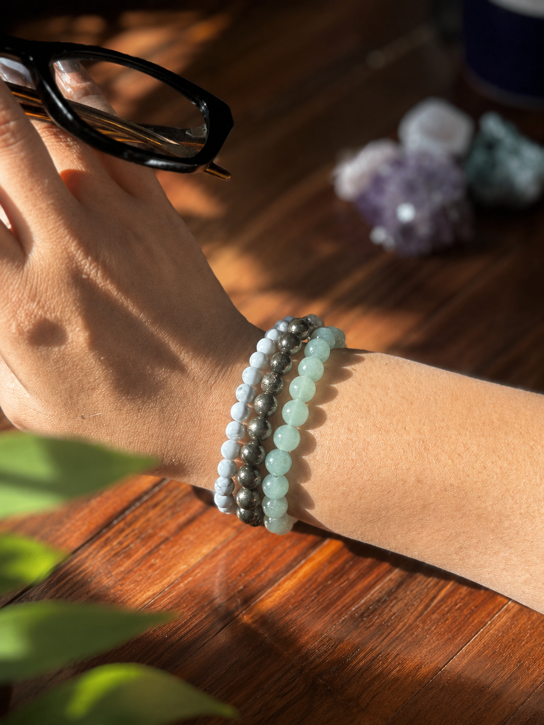 Prospera Bracelet Stack with free Selenite Tumble