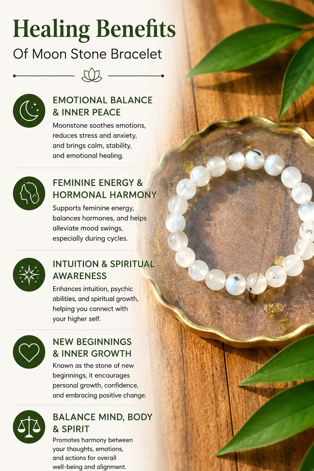 Moon Stone Bracelet with free Selenite Tumble