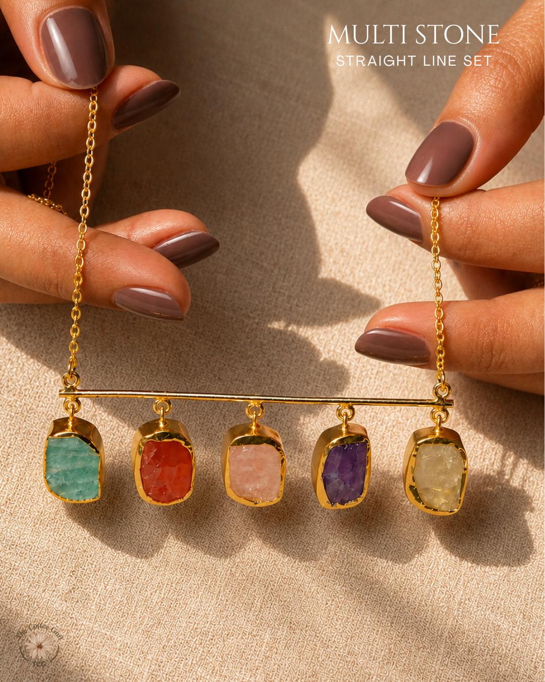 Multi Stone Straight Line Set- Golden Collection