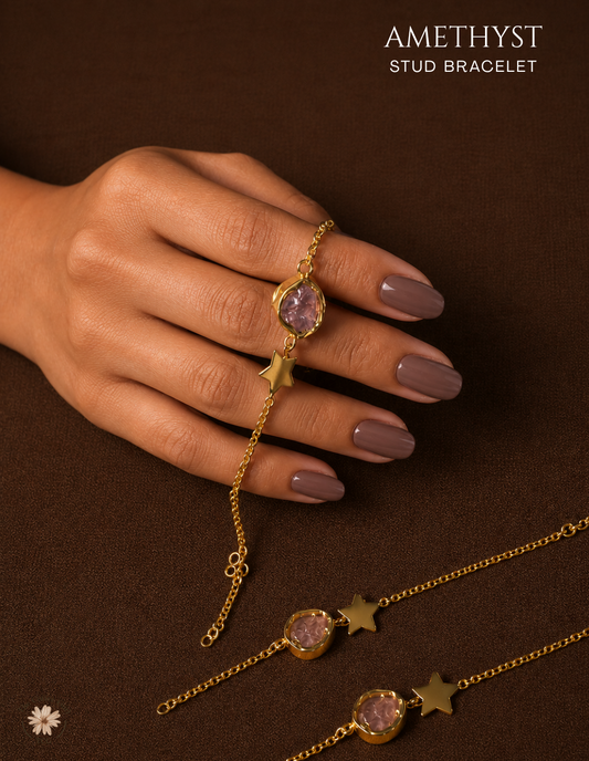 Amethyst Stud Bracelet- Golden Collection