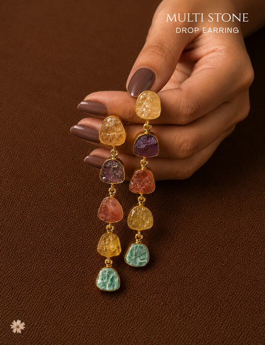 Multi Stone Drop Earrings- Golden Collection