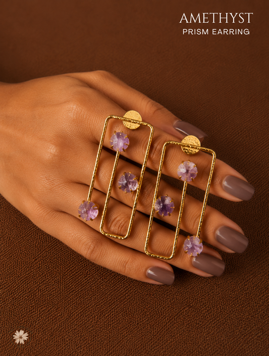 Amethyst Prism Earrings- Golden Collection