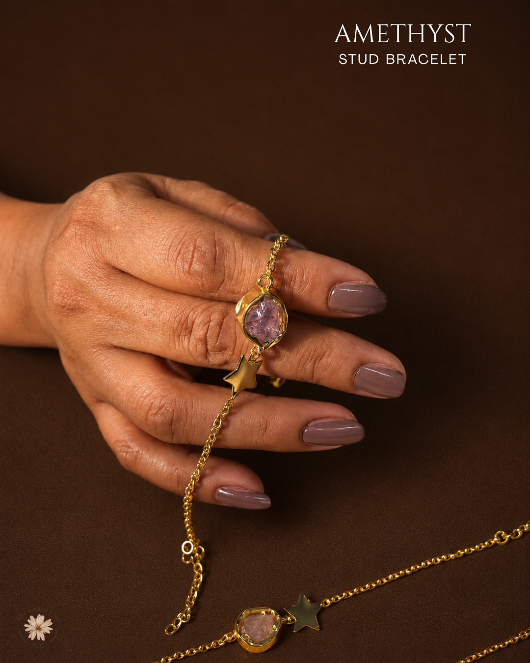 Amethyst Stud Bracelet- Golden Collection