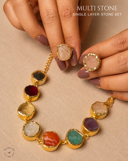 Multi Stone Single Layer Stone Set- Golden Collection