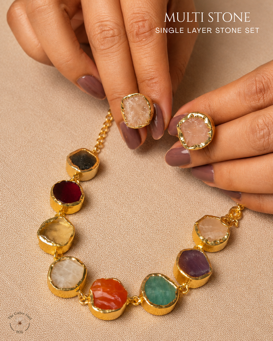 Multi Stone Single Layer Stone Set- Golden Collection