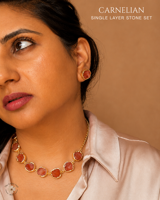 Carnelian Single Layer Stone Set- Golden Collection
