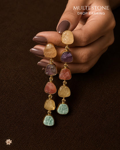 Multi Stone Drop Earrings- Golden Collection