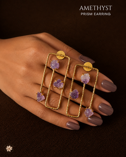 Amethyst Prism Earrings- Golden Collection