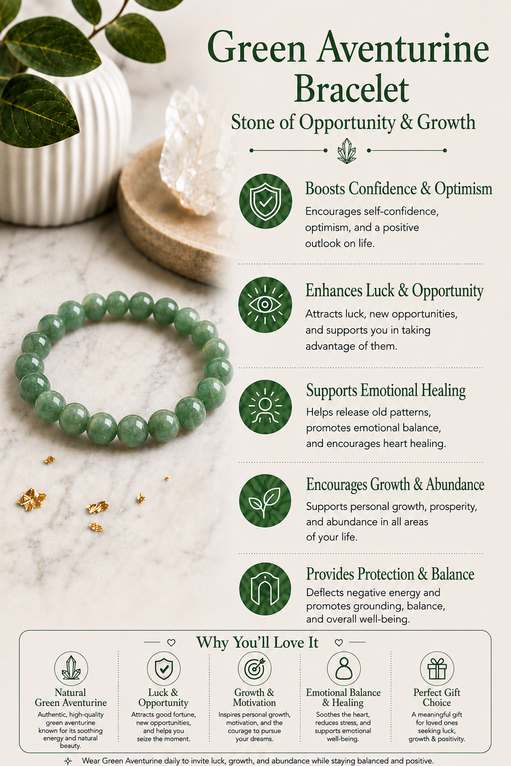 Green Aventurine Bracelet with free Selenite Tumble