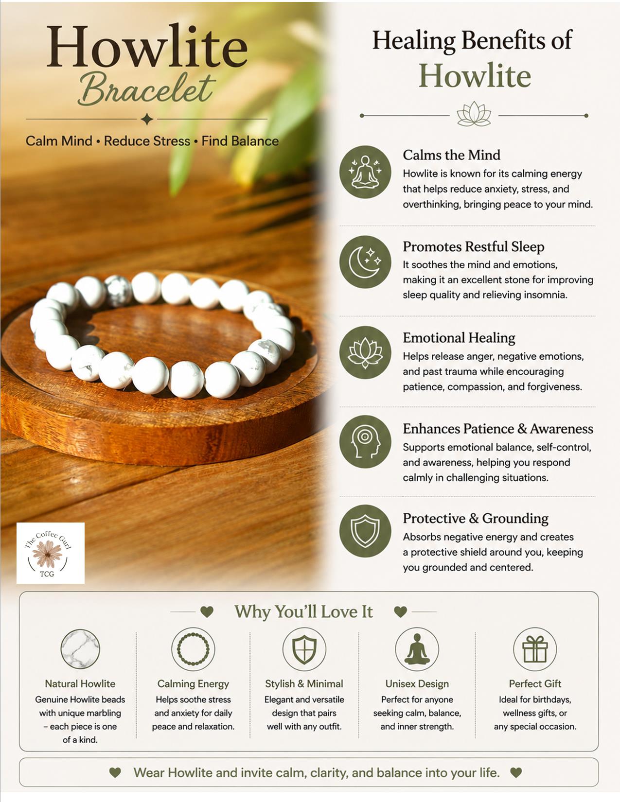Howlite Bracelet with Free Selenite Tumble
