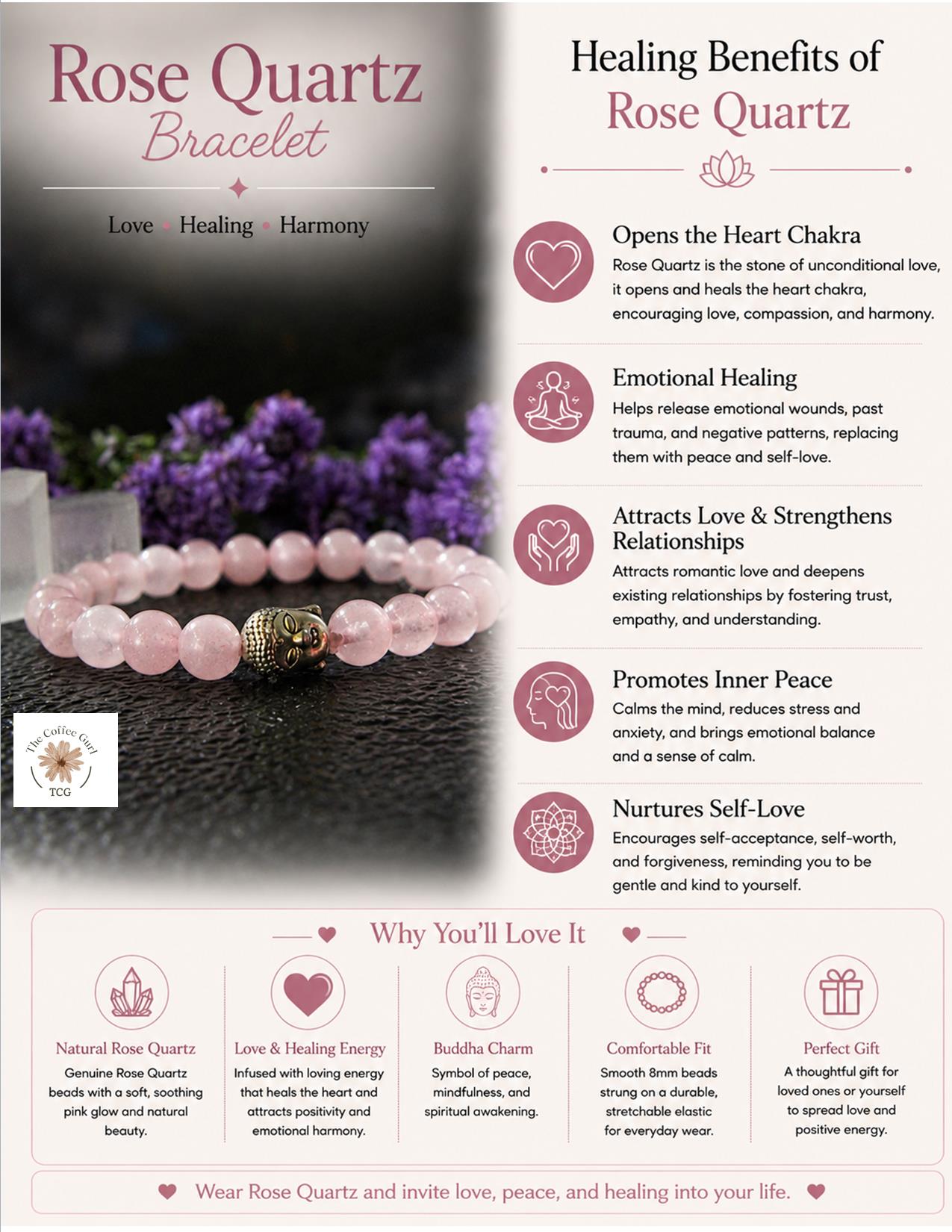 Rose Quartz Bracelet with free Selenite Tumble